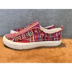Gypsy Jazz Women's Canvas Slip On Sneakers Colorful Plaid Print Shoes